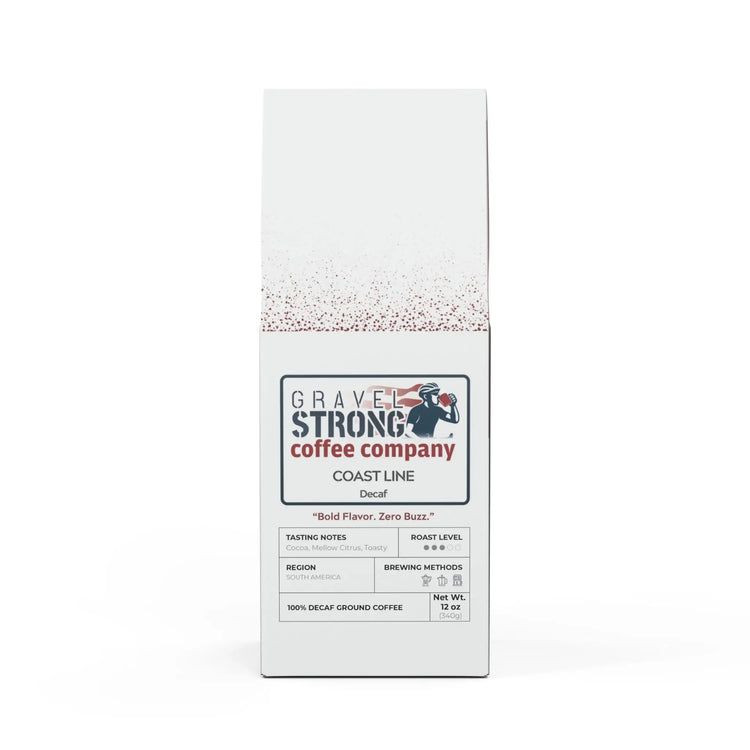 Enjoy bold flavor without the caffeine. Gravel Strong Coast Line Decaf delivers smooth notes of cocoa, citrus & toast. Swiss Water processed, roasted in the USA.