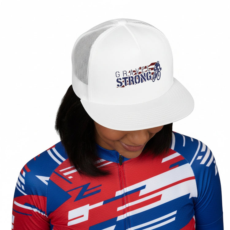 Person wearing a white cap with &