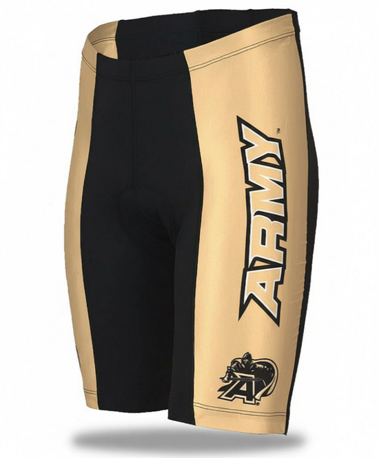 Black and gold athletic shorts with &