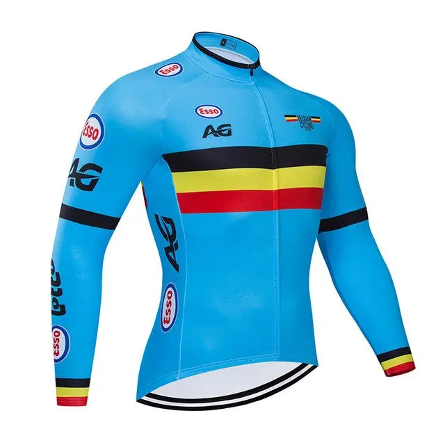 Spring/Autumn Belgium Cycling Jersey 9D Bib Set MTB Uniform Bike Clothing Quick Dry Bicycle Clothes Men‘s Long Cycling Wear Vimost Shop