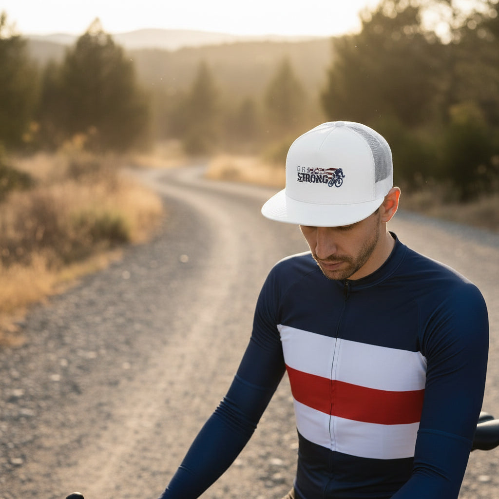Man wearing a white cap with &