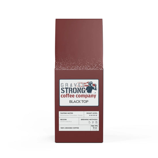 Bold and full-bodied, Gravel Strong Black Top Dark Roast delivers rich notes of bittersweet chocolate and toasted nuts. Small-batch roasted in the USA for quality.