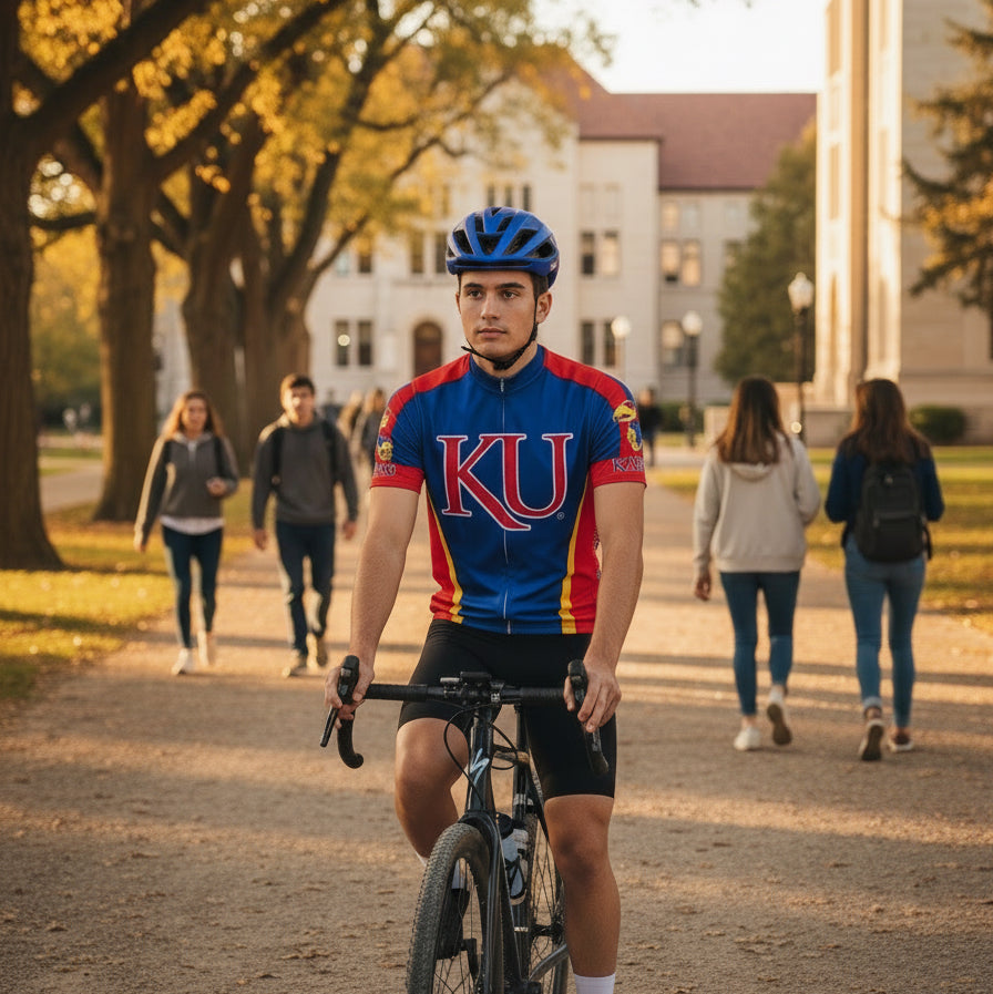 Blue and red cycling jersey with &