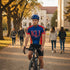 Blue and red cycling jersey with &