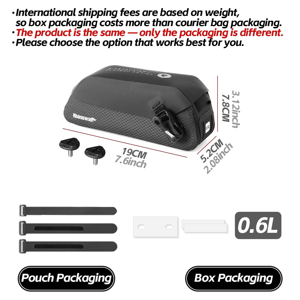 Product packaging comparison between pouch and box with dimensions and features highlighted.