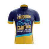 Cycling jersey with text and bicycle graphic on a white background