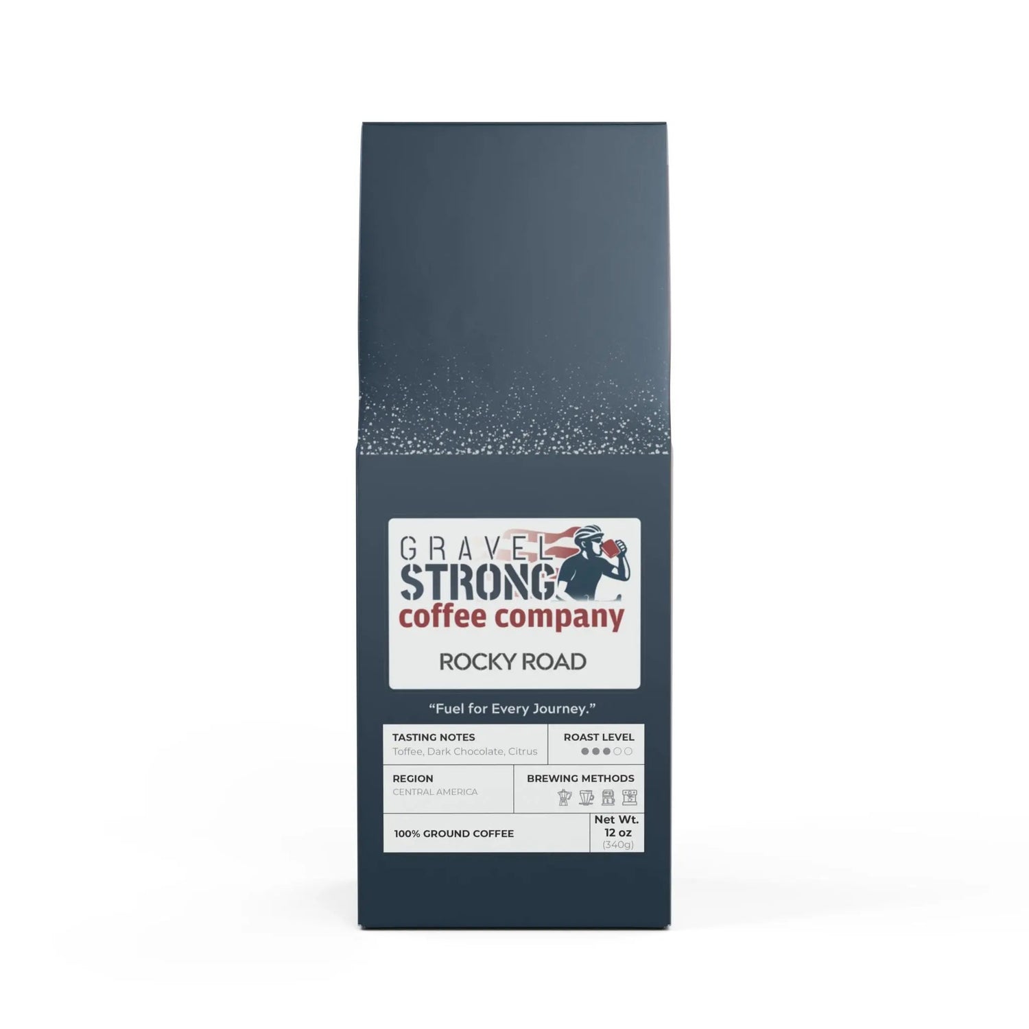 Smooth and balanced, Gravel Strong Rocky Road Medium Roast features notes of toffee, dark chocolate & citrus. Small-batch roasted in the USA for freshness & quality.